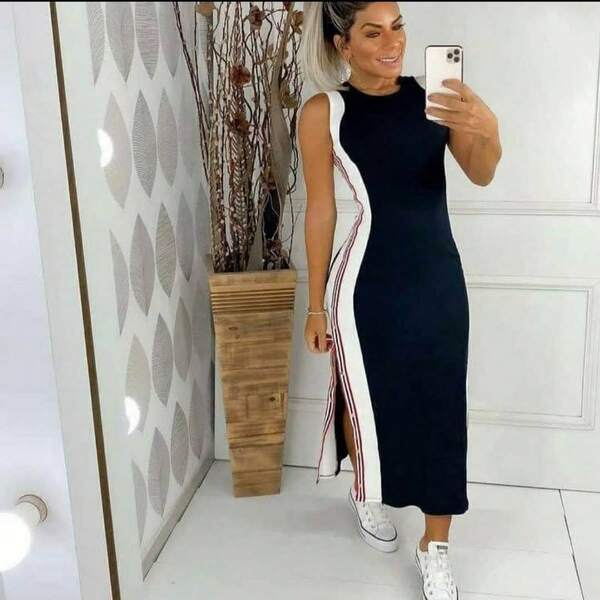 Vestido regata de malha canelado feminino