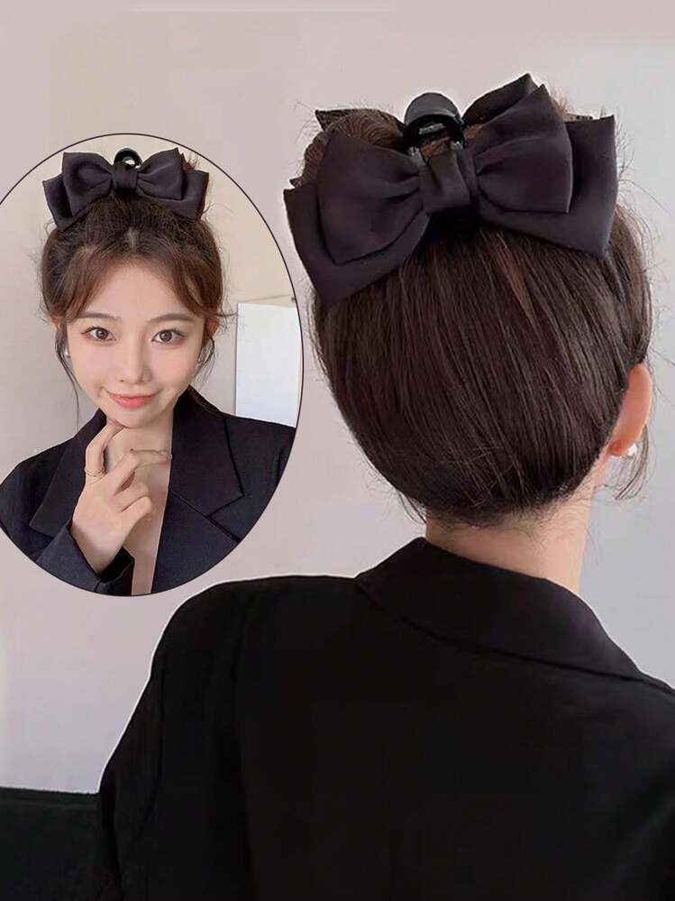 1入黑色蝴蝶結髮夾,公主風格髮飾,適用於時尚日常穿搭 - 黑色 - 查看 2