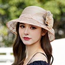 High-End Ladies' Lace Jacquard Mesh Bucket Hat With Flower Detail, Elegant & Fashionable, Suitable For Daily Wear And Travel Cowboy Hat Cowgirl Hat