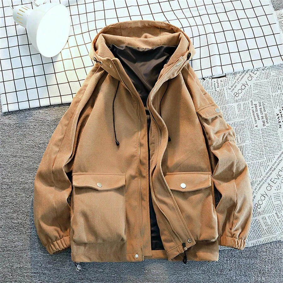 Nam Mùa xuân/thu Mới Thời trang giản dị Lỏng lẻo Vải to sợi áo có mũ Jacket thể thao - màu nâu - Xem 1