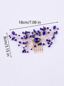 1pc Blue Crystal Hair Comb For Bridal Hair Accessory, Elegant & Delicate Vintage Style - Royal Blue - View 5