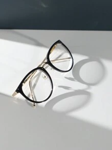 1副女士黑色金属学院风休闲透明镜片眼镜，适合婚礼季和日常通勤佩戴 - 黑色 - 查看 5