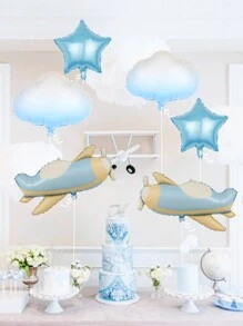 6 件飞机气球套装，包括直升机、渐变云和星形气球，适用于生日派对、冒险主题派对装饰、圣诞节
