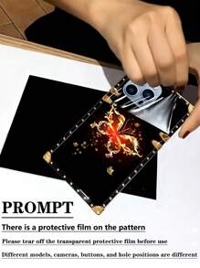 1入組蝴蝶圖案方形防摔手機殼，適用於蘋果12 Promax - 黑色 - 查看 3