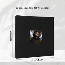 1入組28x27cm自粘相簿,帶窗口,包含40頁雙面亞麻底紋剪貼簿和金屬筆,適用於嬰兒、婚禮和家庭紀念相本diy - 黑色 - 查看 2