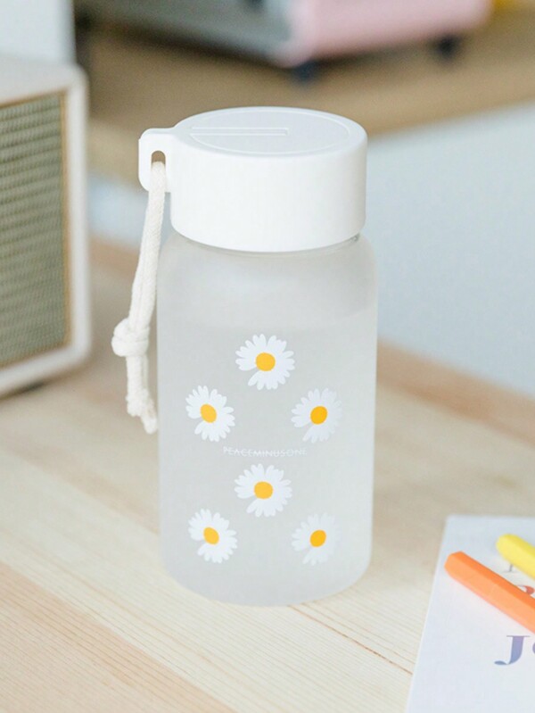 1pc Daisy Print Water Bottle, 500ml Plastic Water Cup, For Home, Office, School