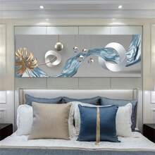 卧室裝飾畫床頭現代豪華主臥室畫客廳背景牆裝飾床頭背景畫(不含框架) - 藍色 - 查看 3