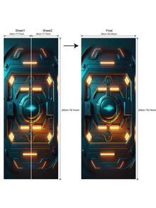 15.16*78.74英寸*2入組/17.7*78.74英寸*2入組,科幻護甲門紋模擬3d門貼,可拆卸壁紙家居裝飾用於臥室客廳防水科技牆壁壁畫 - 彩色 - 查看 5