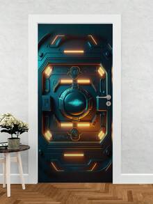 15.16*78.74英寸*2入組/17.7*78.74英寸*2入組,科幻護甲門紋模擬3d門貼,可拆卸壁紙家居裝飾用於臥室客廳防水科技牆壁壁畫 - 彩色 - 查看 8