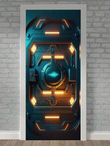 15.16*78.74英寸*2入組/17.7*78.74英寸*2入組,科幻護甲門紋模擬3d門貼,可拆卸壁紙家居裝飾用於臥室客廳防水科技牆壁壁畫 - 彩色 - 查看 9