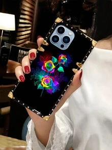 1 件多色玫瑰花朵图案方形时尚防摔手机壳适用于 iPhone 11 Promax - 黑色 - 查看 4