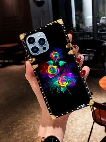 1 件多色玫瑰花朵图案方形时尚防摔手机壳适用于 iPhone 11 Promax - 黑色 - 查看 6