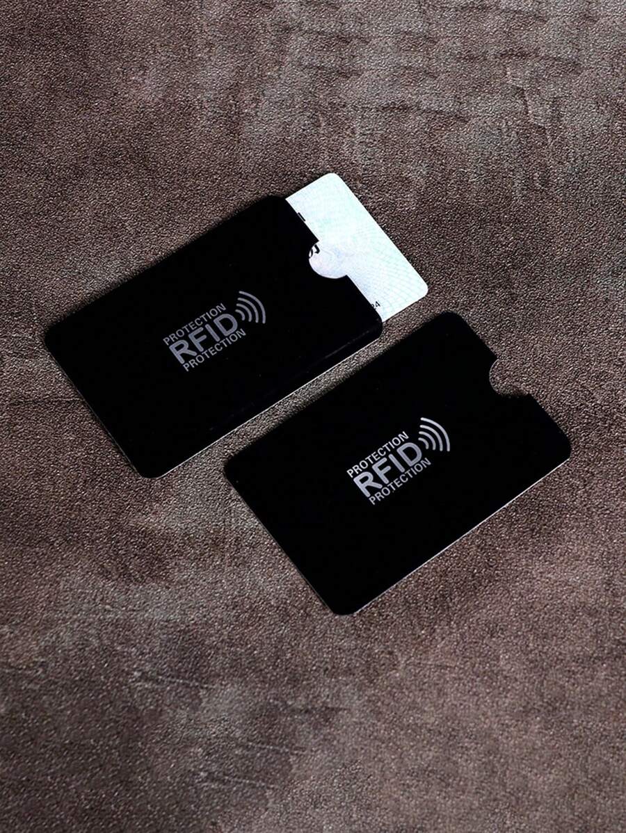 5 piezas de fundas de tarjeta de aluminio bloqueadoras de RFID/NFC, protectores de tarjetas de crédito/débito anti interferencias, de vuelta a la escuela - Negro - Ver 1