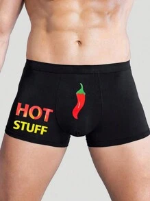 Men's Sexy Chili Pepper Print Stylish Stretch Comfortable Boxer Shorts For Daily Wear - Black - View 1