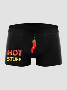 Men's Sexy Chili Pepper Print Stylish Stretch Comfortable Boxer Shorts For Daily Wear - Black - View 2