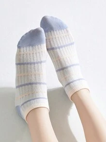 5 Dễ thương Tím & Đỏ  Sọc Phong cách Học viện Toàn trận Của phụ nữ Tất mắt cá chân - Nhiều màu - Xem 7