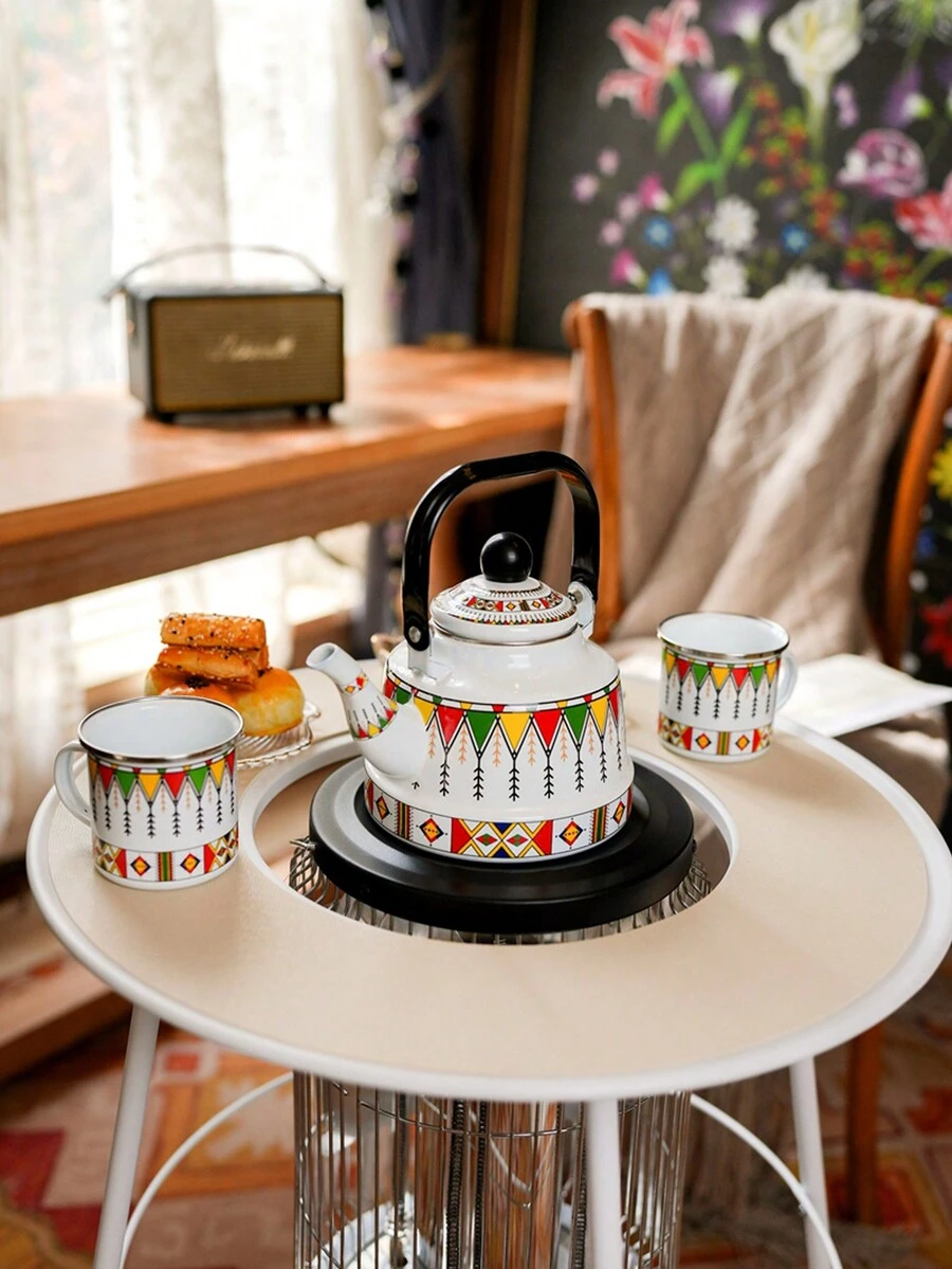 1入組波希米亞風格搪瓷茶壺,適用於沖泡咖啡、奶茶、湯品；室內外皆可使用 - 彩色 - 查看 1