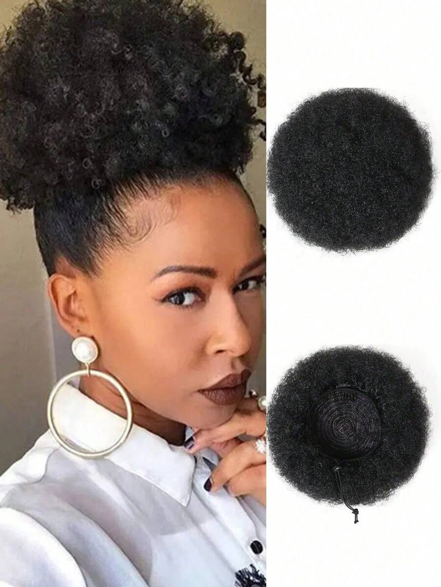 Elegant Black Afro Curly Hair Buns Updo Synthetic Hair Extensions For