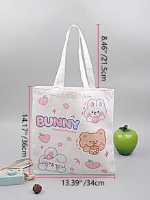 Bolso De Hombro De Lona De Moda Para Mujeres Con Patrón De Oso Impreso En Colores, Bolsa Grande Y Espaciosa Para Estudiantes