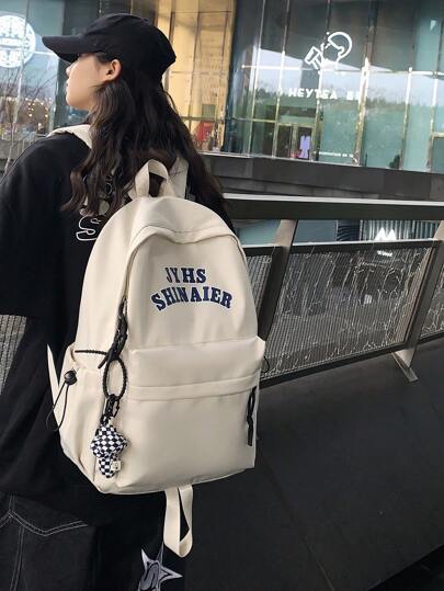 shinaier حقيبة ظهر كبيرة السعة موضة الطالب مزينة بمجسم وزخرفة حرف، مناسبة للسفر، حقيبة ظهر رائجة، حقيبة مدرسية، حقيبة مدرسة، حقيبة محمولة، حجرة لاب توب، سعة كبيرة، للفتيات المراهقات وطالبات الجامعة والكلية، الإبتدائية والمتوسطة والثانوية والرحلات والخروجات وللمكتب شنطه جامعه شنط جامعات شنطة ظهر للسفر حقيبه جامعه