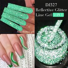 綠色反光閃粉線條凝膠指甲油,閃閃發光的法式塗鴉條紋半永久性uv凝膠,diy繪畫美甲琺瑯美甲線條凝膠刷粘合劑,適用於家庭沙龍女性禮物 - 綠色 - 查看 2