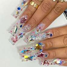 50入組彩色尖底指甲鑽石，指甲寶石，指甲水晶鑽石，可愛的蝴蝶星心幾何多種形狀鑽石。裝飾鑽石手工藝品，提供指甲用品DIY - 彩色 - 查看 9