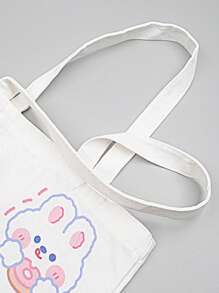 Bolso De Hombro De Lona De Moda Para Mujeres Con Patrón De Oso Impreso En Colores, Bolsa Grande Y Espaciosa Para Estudiantes