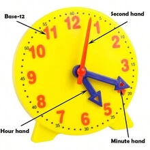 Elementary School Math Time Learning Student Clock Teaching Tool, Analog Clock Model With Three Hands - Yellow - View 2