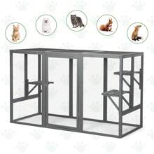 Wooden Cat House, Catio Outdoor Cat Enclosure, Large Cat Cage With 3 Platforms, Door And Asphalt Roof - Dark Grey - View 5