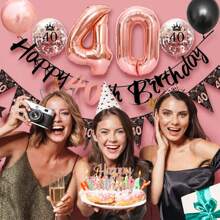 40th Rose Gold Balloon Decorations, Includes Happy Birthday Banner, Garland, Number Balloon 40 And Black Rose Gold Balloons, Suitable For 40th Birthday Party Decoration,Christmas - Rose Gold - View 4