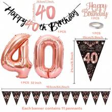 40th Rose Gold Balloon Decorations, Includes Happy Birthday Banner, Garland, Number Balloon 40 And Black Rose Gold Balloons, Suitable For 40th Birthday Party Decoration,Christmas - Rose Gold - View 3