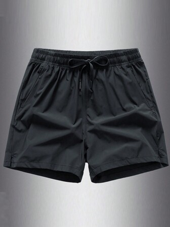 Boyfriend Style Men's Waterproof Solid Color Elastic Zipper Design Quick-Drying Shorts Made Of Ice Silk For Sports Activities