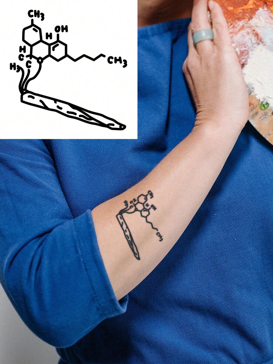 1片化學方程式紋身貼紙,防水持久7-14天,適用於男女日常使用手臂、腿 - 灰色 - 查看 1