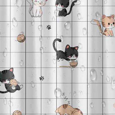 1pc Black & White Cat Waterproof Shower Curtain, Premium Quality Peva Curtain, Suitable For Bathroom Toilet Dormitory Balcony Partition Home Bathroom Decor Fall Decor Bathroom Accessories Back To School