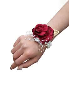 1 件適合新郎和新娘的婚禮胸花（珍珠、水鑽、彩色鑽石、人造玫瑰金葉） - 彩色 - 查看 1