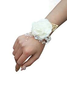 1 件適合新郎和新娘的婚禮胸花（珍珠、水鑽、彩色鑽石、人造玫瑰金葉） - 彩色 - 查看 3