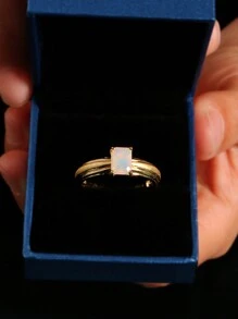 1 Miếng Thanh lịch Retro Thiết kế Tự nhiên Opal Nhẫn 925 sterling bạc Tốt Đồ trang sức Đối với phụ nữ Và Cô gái Sinh nhật & Quà tặng ngày lễ - Vàng - Xem 3