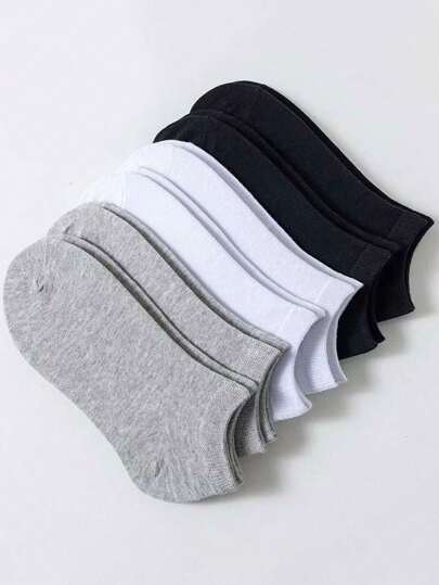 6pairs Men Summer Plain Breathable Short Low Cut Lightweight Socks, 2pairs White, 2pairs Grey, 2pairs Black, For Gym