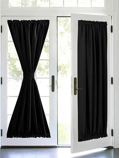 Cortina para Porta estilo Francês de Cor Sólida de Alta Sombra com Haste para Pequenas Portas e Janelas