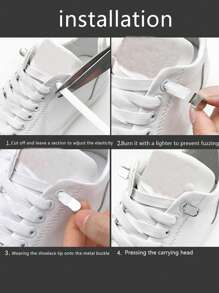1 Pair Kids Elastic No Tie Shoelaces With Flat Buckle, 100cm Length, Suitable For Boys & Girls' White Shoes,Women Men Sneakers Shoes