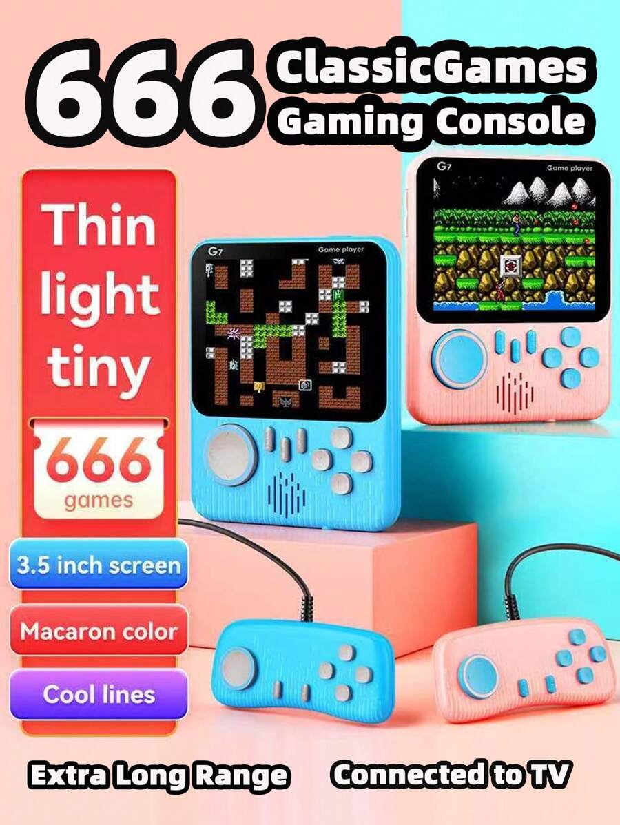1 Pieza Consola De Juego Portátil 666-en-1, Estilo Clásico Y Retro, Mini Reproductor De Juegos De Video Portátil Desde La Infancia, Con Soporte Para Modo De Doble Jugador, Pantalla Grande, Puede Ser Un Regalo Perfecto