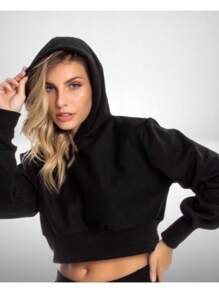 Blusa Cropped Corta Vento De Moleton Inverno 2022 Modelo Bloguerinha Tumbrl - Branco - Visão 6