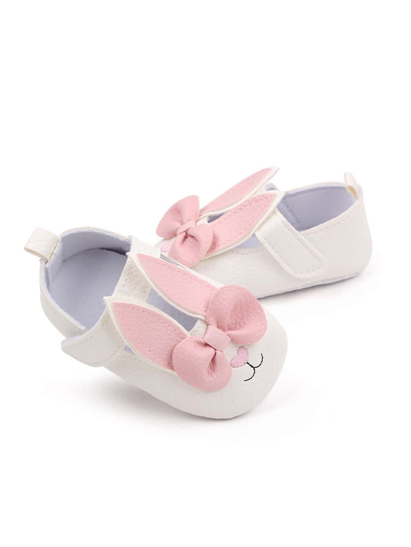 Sapatos de sola macia para meninas recém-nascidas a 1 ano de idade, sapatos de princesa de couro sintético com estampa de coelho cartoon