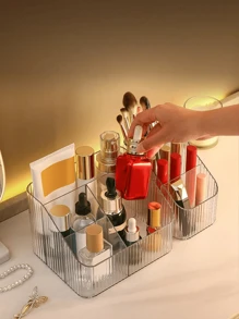 1 pieza Caja de almacenamiento transparente para organizador de cosméticos, soporte para brochas de maquillaje, artículos de cuidado de la piel y lápices para el escritorio, estuche de almacenamiento de cosméticos, para vacaciones, playa, baño y dormitorio, de gran capacidad