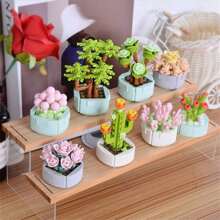 Diy Mini Blocks With Simulation Flower Pot Model For Adult Home Decor, Creative Eternal Life Plant Potting Blocks For Indoor Decoration, Creative Little Particle Plants Assembly Building Blocks Puzzle Toy, Birthday & Valentine's Day Gifts Room Decoration