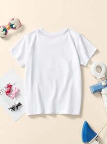 1 件年轻女孩休闲卡通海洋动物鱼印花圆领短袖 T 恤上衣，时尚，适合春夏季 - 白色 - 查看 2