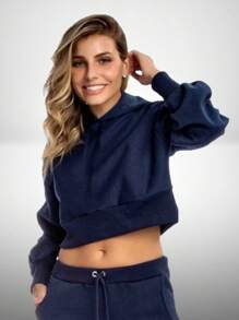Cropped Windbreaker Sweatshirt Winter 2022 Model Bloguerinha Tumbrl - Black - View 3