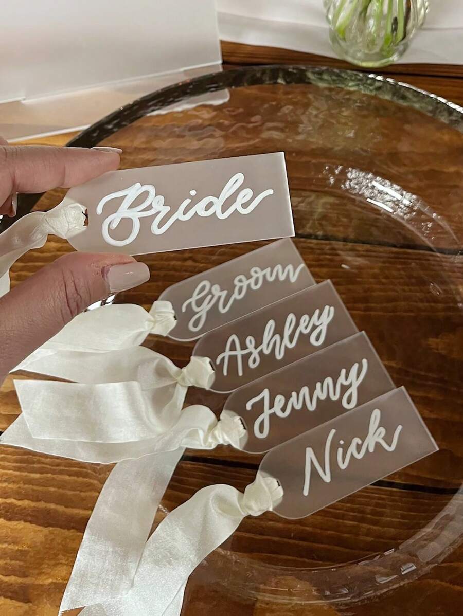 5/10pcs Acrylic Blank Frosted Seat Tag Without Ribbon, Wedding Decoration Diy Party Signage,Christmas - Frosted - View 1