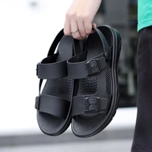 Nam Đúng mốt Giải trí Thoải mái Thoáng khí Chống trơn trượt Giày dép Với Da giả Bao mỏng - màu đen - Xem 2