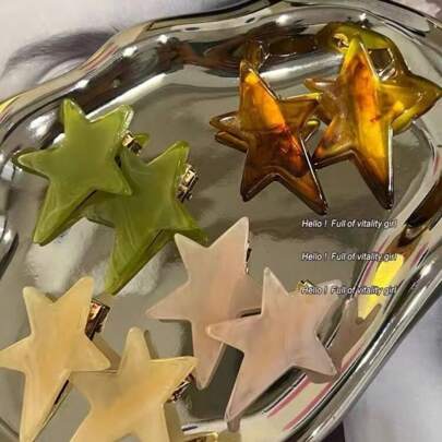 2/4个装醋酸纤维不对称星形发夹，侧分刘海爪夹，女士发夹，发饰，头部饰品，女士发饰